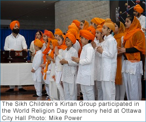 The Sikh Children’s Kirtan Group participated in the World Religion Day ceremony held at Ottawa City Hall Photo: Mike Power